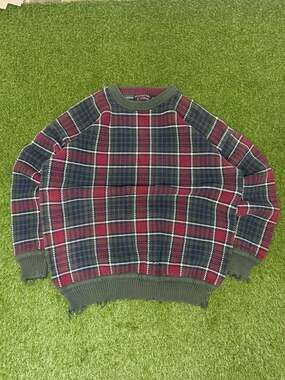 Vintage Roundtree & Yorke Distressed Tartan Plaid Knit Sweater XXL